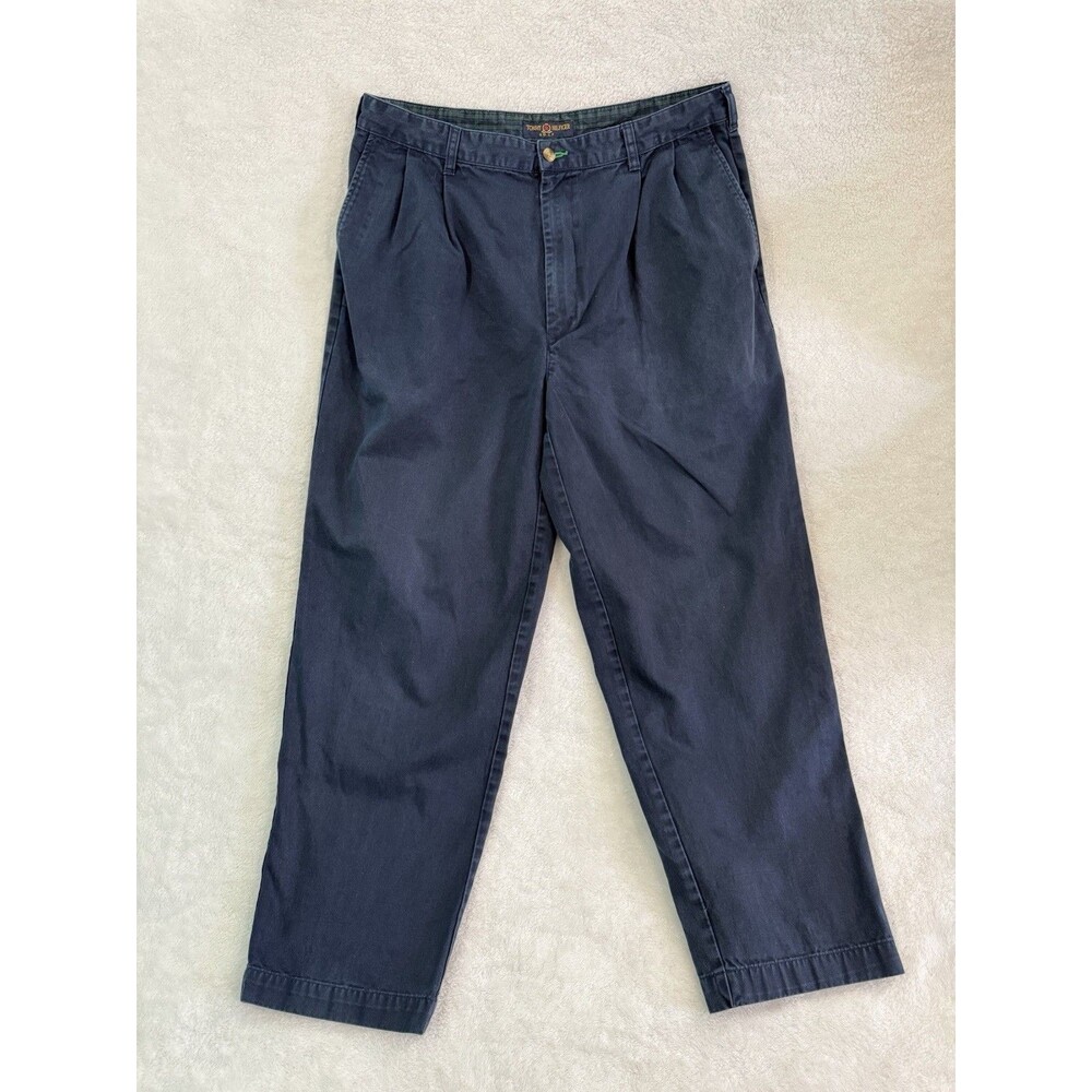 VINTAGE Tommy Hilfiger Golf Pleated Navy Blue Pants Men's 36x32 100% Cotton